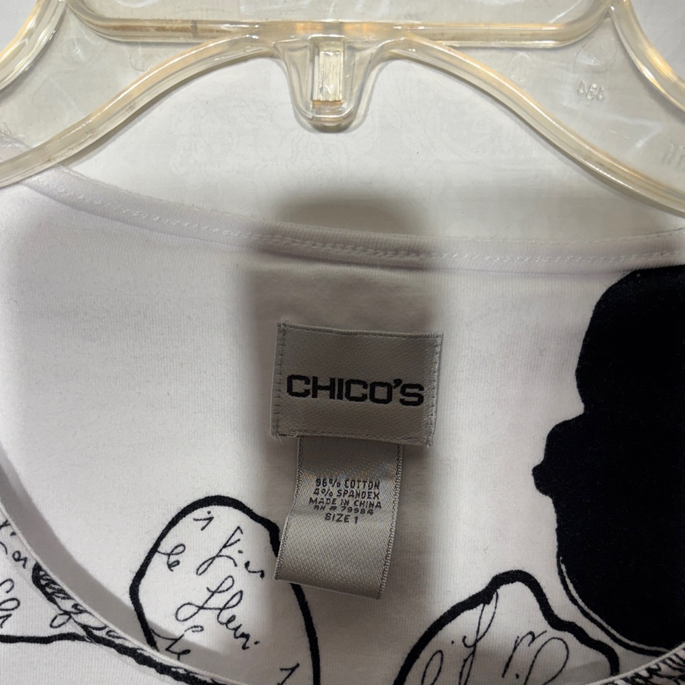 Chico's Monochrome Floral Long Sleeve Top - Picture 2 of 3